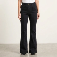 Calça Jeans Feminina Flare Preta Cintura Alta
