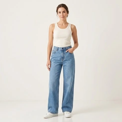 Calça Jeans Feminina Wide Leg Azul Claro