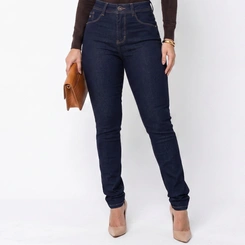 Calça Jeans Feminina Skinny Cintura Alta Azul Escuro
