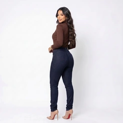 Calça Jeans Feminina Skinny Cintura Alta Azul Escuro