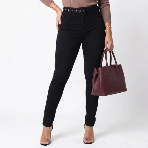 Calça Feminina Skinny Cintura Alta Com Cinto Preta
