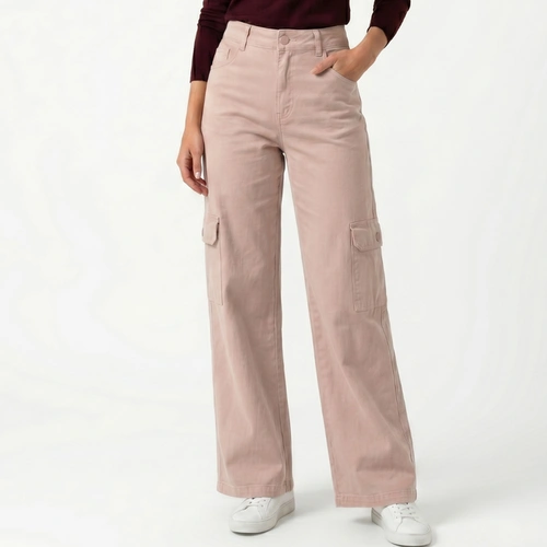 Calça Feminina Wide Leg Cargo Bege