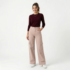Calça Feminina Wide Leg Cargo Bege