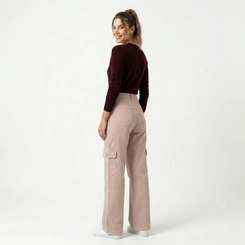Calça Feminina Wide Leg Cargo Bege
