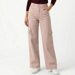 Calça Feminina Wide Leg Cargo Bege
