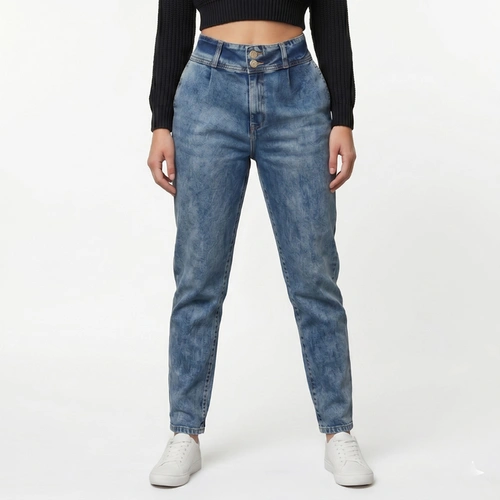 Calça Jeans Feminina Mom Fit Estonada Cintura Alta