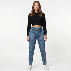 Calça Jeans Feminina Mom Fit Estonada Cintura Alta