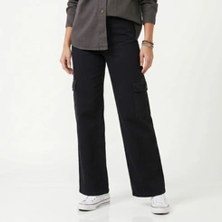 Calça Feminina Wide Leg Cintura Alta Cargo Preta