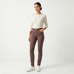 Calça Feminina Skinny Com Cinto Marrom
