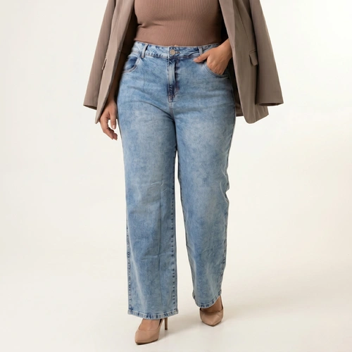 Calça Jeans Feminina Wide Leg Plus Size