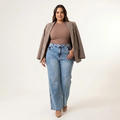 Calça Jeans Feminina Wide Leg Plus Size