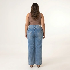 Calça Jeans Feminina Wide Leg Plus Size