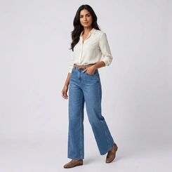 Calça Feminina Jeans Human Body Wide Leg