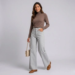 Calça Feminina Jeans Human Body Wide Leg Color