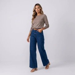 Calça Feminina Jeans Human Body Wide Leg