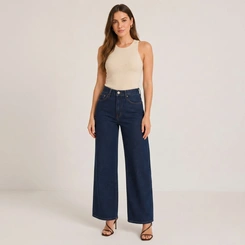 Calça Feminina Jeans Human Body Wide Leg Flex