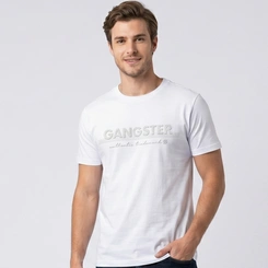 Camiseta Masculina Manga Curta Com Estampa Central Gangster
