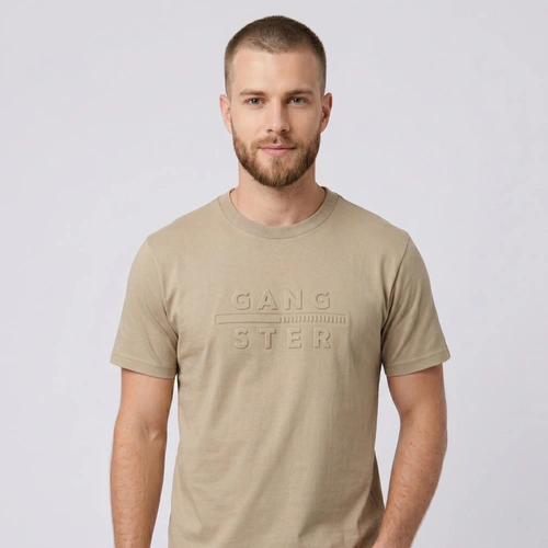 Camiseta Masculina Manga Curta Lisa Com Relevo Gangster
