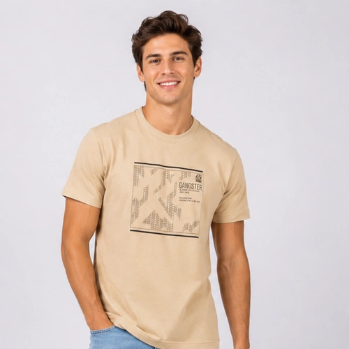 Camiseta Masculina Manga Curta Estampa Central Gangster
