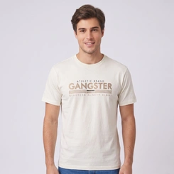 Camiseta Masculina Manga Curta Com Estampa Central Gangster