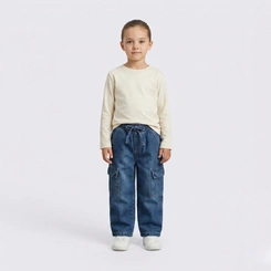 Calça Infantil Menina Jeans Wide Leg Cargo Lordan
