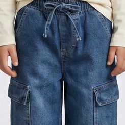 Calça Infantil Menina Jeans Wide Leg Cargo Lordan