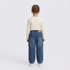 Calça Infantil Menina Jeans Wide Leg Cargo Lordan