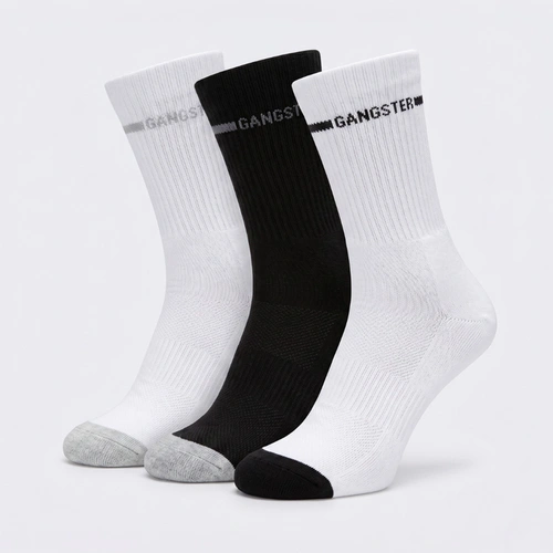 Kit 3 Pares De Meias Masculinas Atoalhadas Cano Médio Gangster