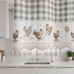 Cortina Curta Para Cozinha Luna Estampada 2,20m x 1,20m Bella Janela