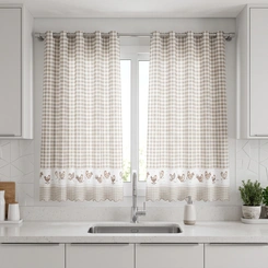 Cortina Curta Para Cozinha Luna Estampada 2,20m x 1,20m Bella Janela