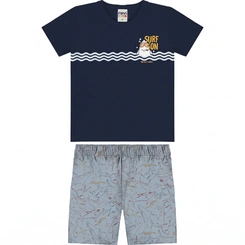 Conjunto Infantil Menino Camiseta E Bermuda Tubarão Rovi Kids
