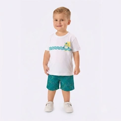 Conjunto Infantil Menino Camiseta E Bermuda Tubarão Rovi Kids