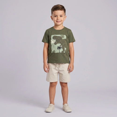 Conjunto Infantil Menino Camiseta E Bermuda Dino Rovi Kids