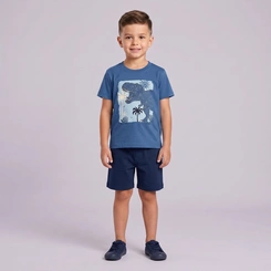Conjunto Infantil Menino Camiseta E Bermuda Dino Rovi Kids
