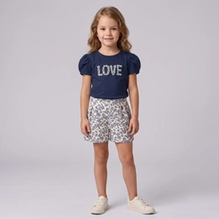 Conjunto Infantil Menina Blusa E Shorts Love Rovi Kids