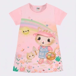 Vestido Infantil Menina Malha Estampado Gatinha Rovi Kids
