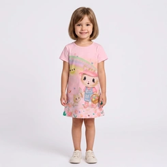 Vestido Infantil Menina Malha Estampado Gatinha Rovi Kids