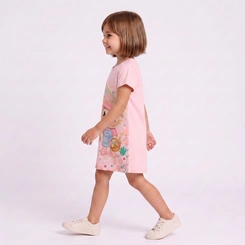 Vestido Infantil Menina Malha Estampado Gatinha Rovi Kids