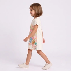 Vestido Infantil Menina Malha Estampado Gatinha Rovi Kids