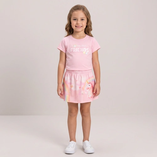 Conjunto Infantil Menina Blusa E Shorts Saia Estampada Rovi Kids