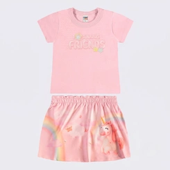 Conjunto Infantil Menina Blusa E Shorts Saia Estampada Rovi Kids