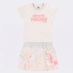 Conjunto Infantil Menina Blusa E Shorts Saia Estampada Rovi Kids