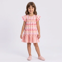 Vestido Infantil Menina Estampado Listrado Rovi Kids