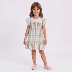 Vestido Infantil Menina Estampado Listrado Rovi Kids