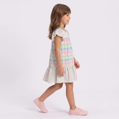 Vestido Infantil Menina Estampado Listrado Rovi Kids