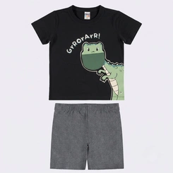 Conjunto Infantil Menino Camiseta E Bermuda Dinossauro Rovi Kids
