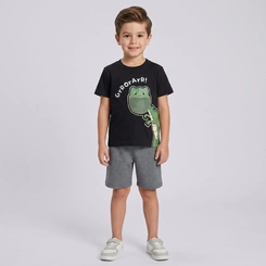 Conjunto Infantil Menino Camiseta E Bermuda Dinossauro Rovi Kids