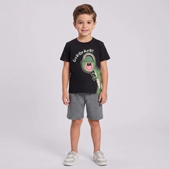 Conjunto Infantil Menino Camiseta E Bermuda Dinossauro Rovi Kids