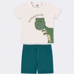 Conjunto Infantil Menino Camiseta E Bermuda Dinossauro Rovi Kids