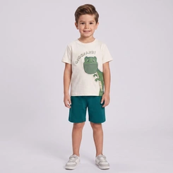 Conjunto Infantil Menino Camiseta E Bermuda Dinossauro Rovi Kids